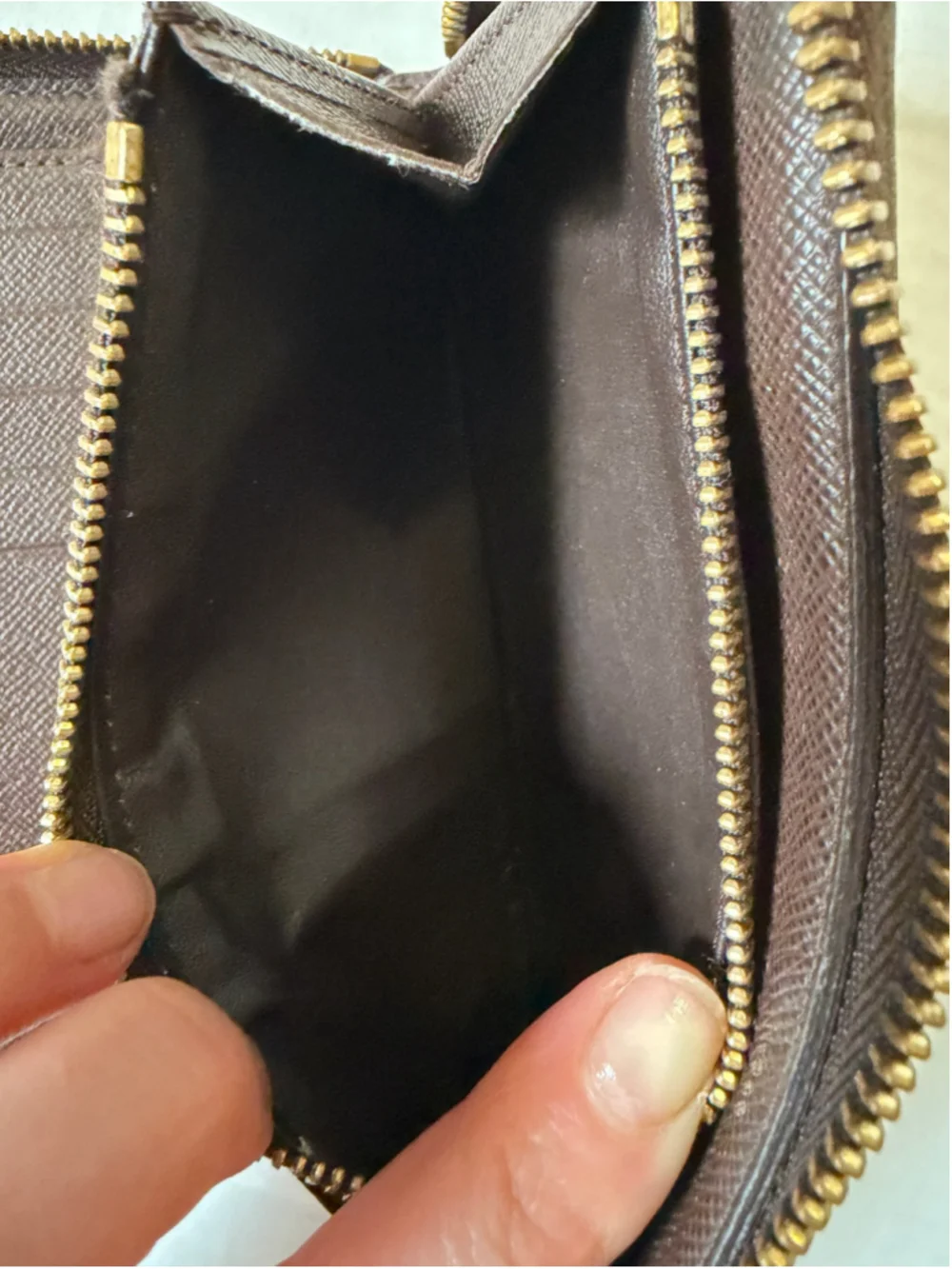Women's Louis Vuitton Damier Ebene Wallet Brown Gold
